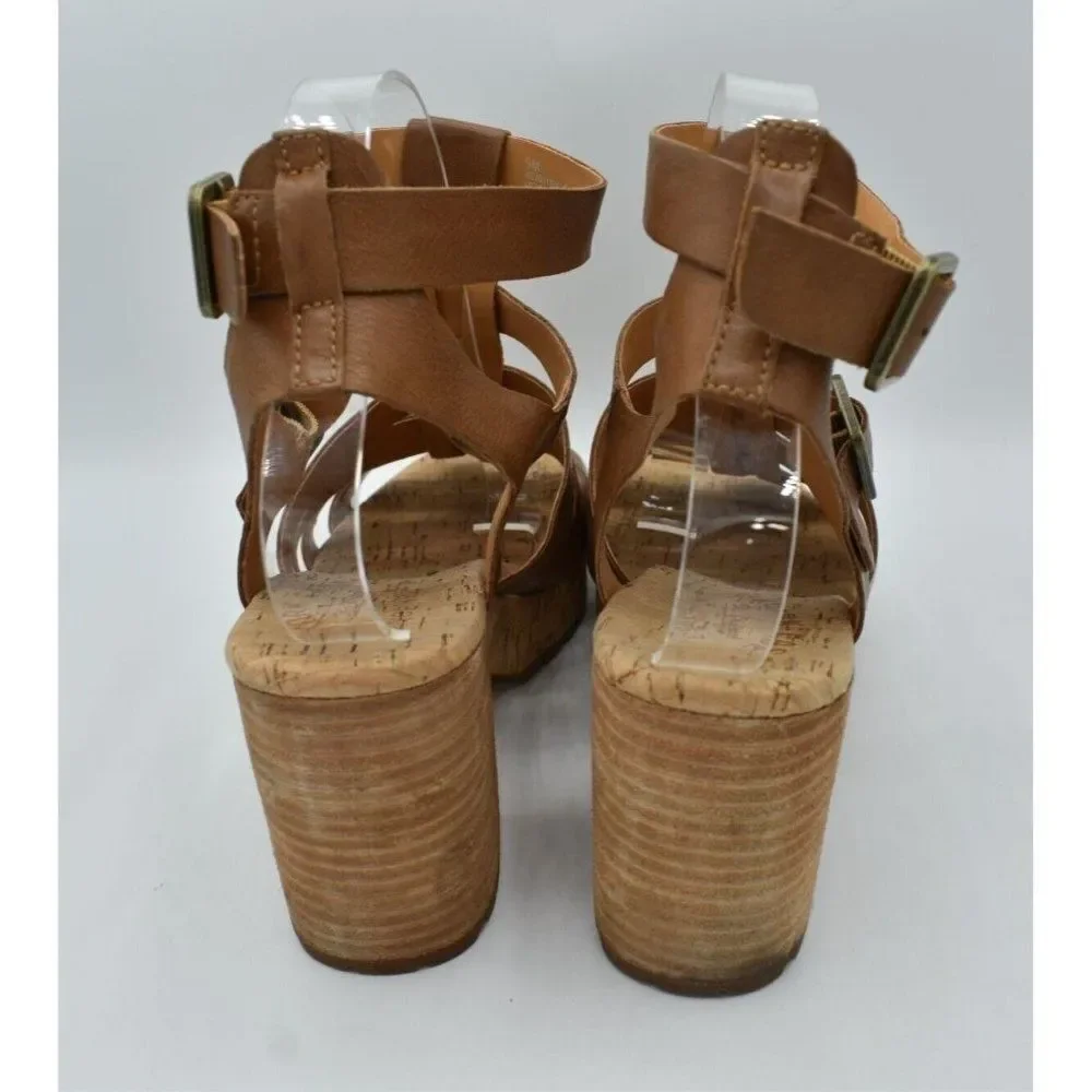 Kork Ease‎ Womens Size 9 Camille Brown Full Grain Leather Platform Sandals Shoes